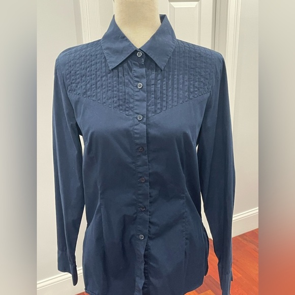 LAUNDRY BY SHELLIE SEGAL pleated collar cotton stretch blouse size 8 - Picture 3 of 7